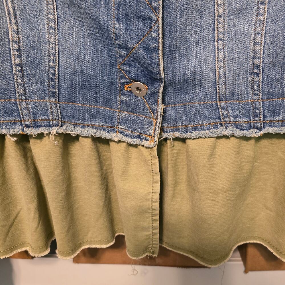 Pilcro and the Letterpress Flounced Denim Jacket Womens Size Small Blue Green - Picture 7 of 10
